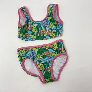 Hartstrings 2 Piece Swimsuit Flamingos Trees Pink Green Toddler Girl 2T